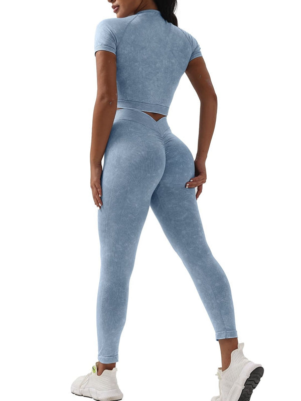 Denim Deep V Back Scrunch Bum Short Tracksuit