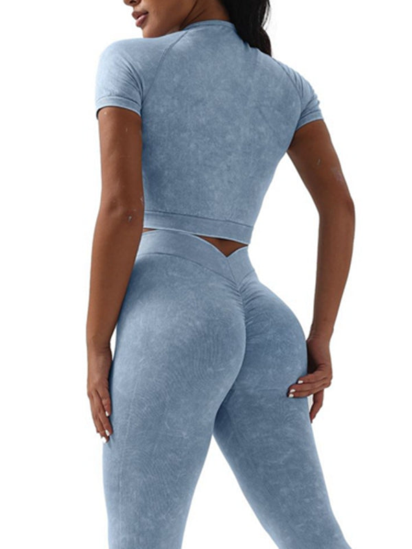 Denim Deep V Back Scrunch Bum Short Tracksuit