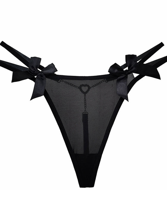 Heart Metal Waist Chain Solid Color T-back Thong