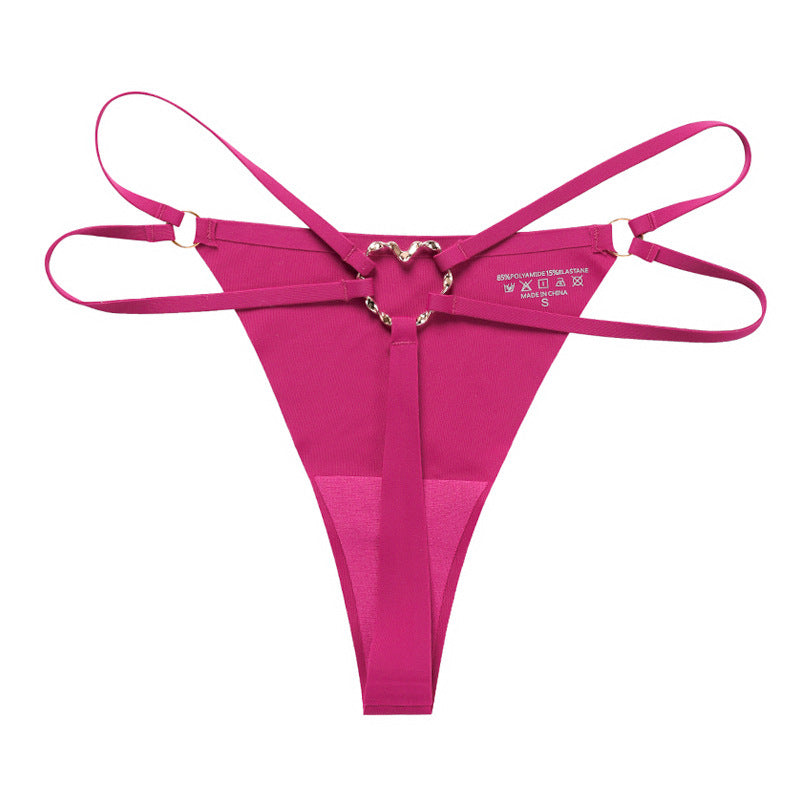 Back Heart Shape Crystal Hollow Out T-back Panties