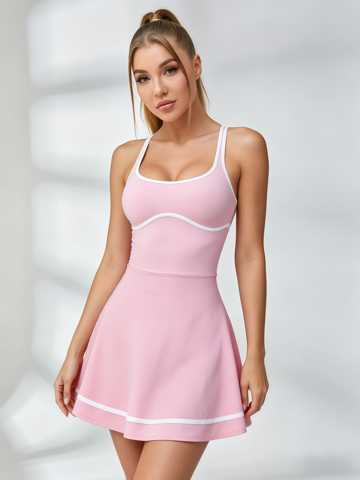 Contrast Trim Crisscross Back Tennis Dress