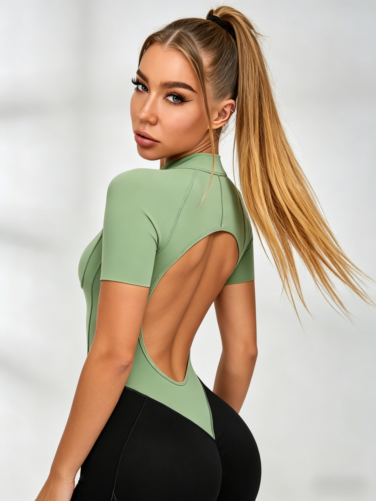 Contrast Color Backless Stitch Zipper Jumpsuit