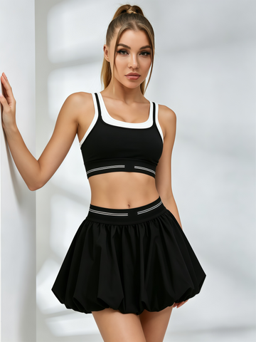 Color-Block Crop Top & Bubble Tennis Skirt Set