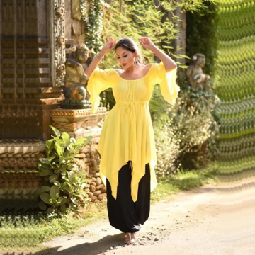 Lesley Asymmetrical Empire Waist Peasant Top Blouse