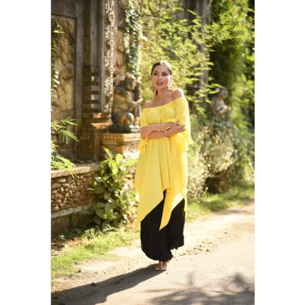 Lesley Asymmetrical Empire Waist Peasant Top Blouse