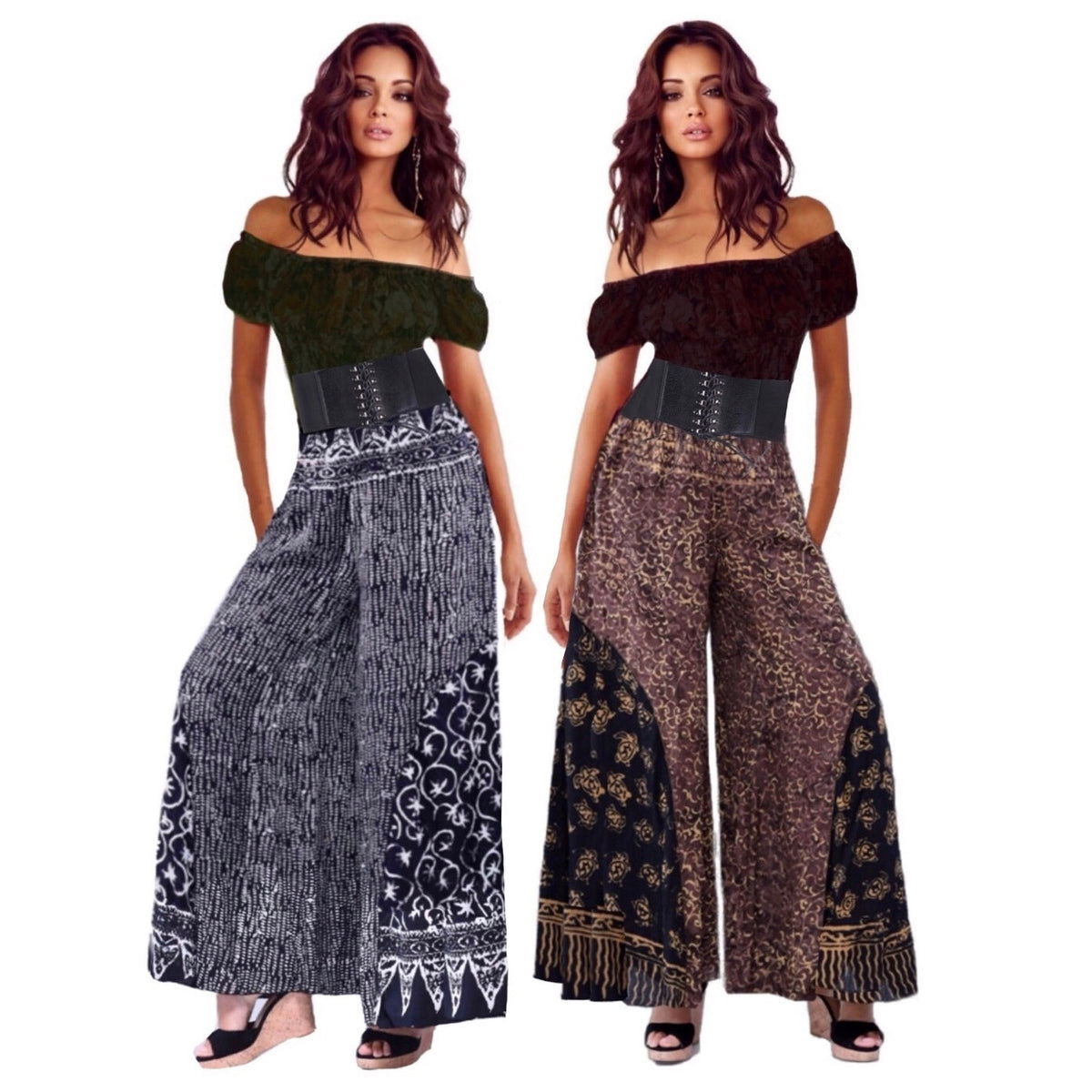 Catherine Gauzy Batik Wide Leg Boho Palazzo Gaucho Pant
