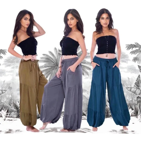 Joanna Gathered Tiers Pockets Elastic Waist Pants