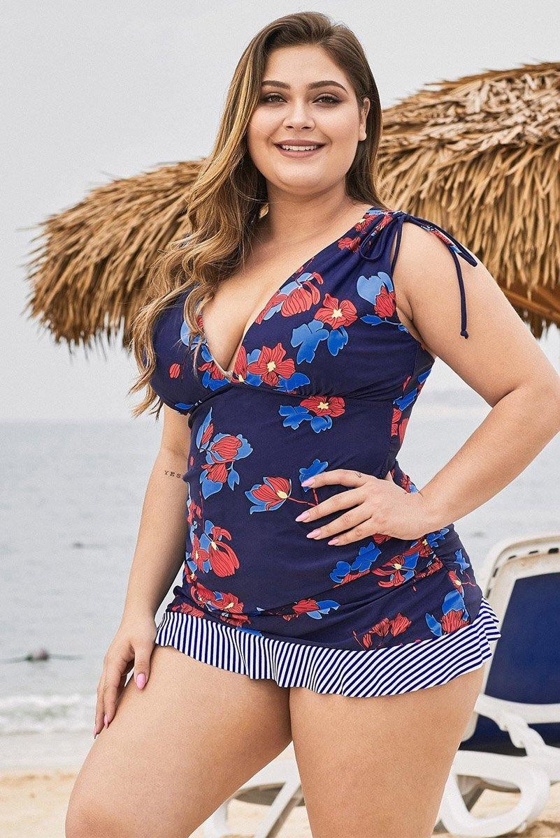 Faith Blue Grecian Skater Ruched Tankini