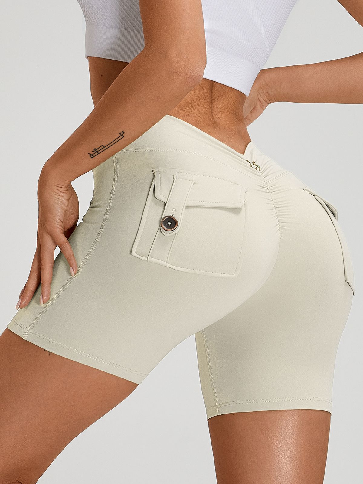 Deep V Back Pocket Scrunch Bum Booty Shorts