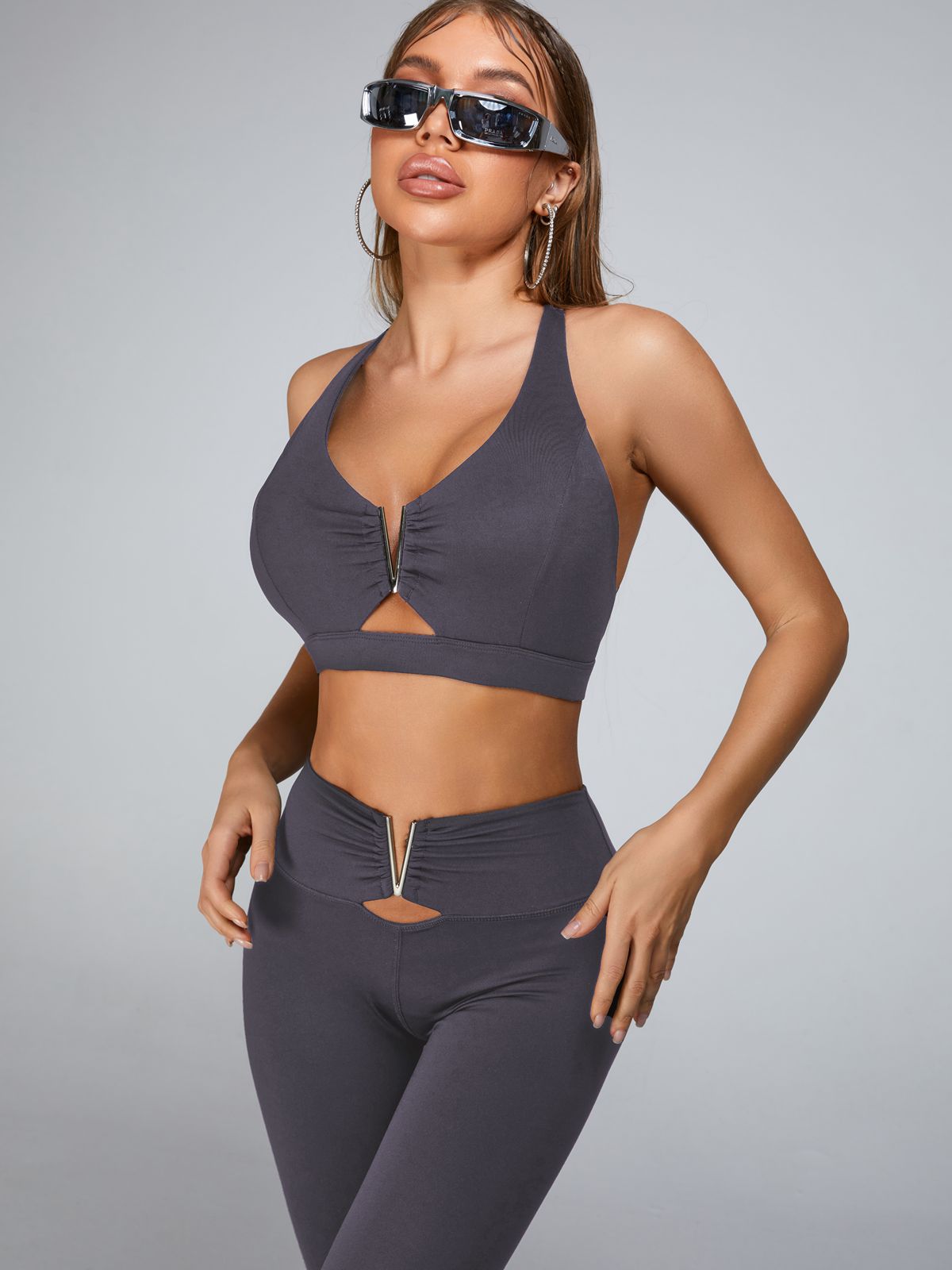Cutout V Shape Metal Tracksuit
