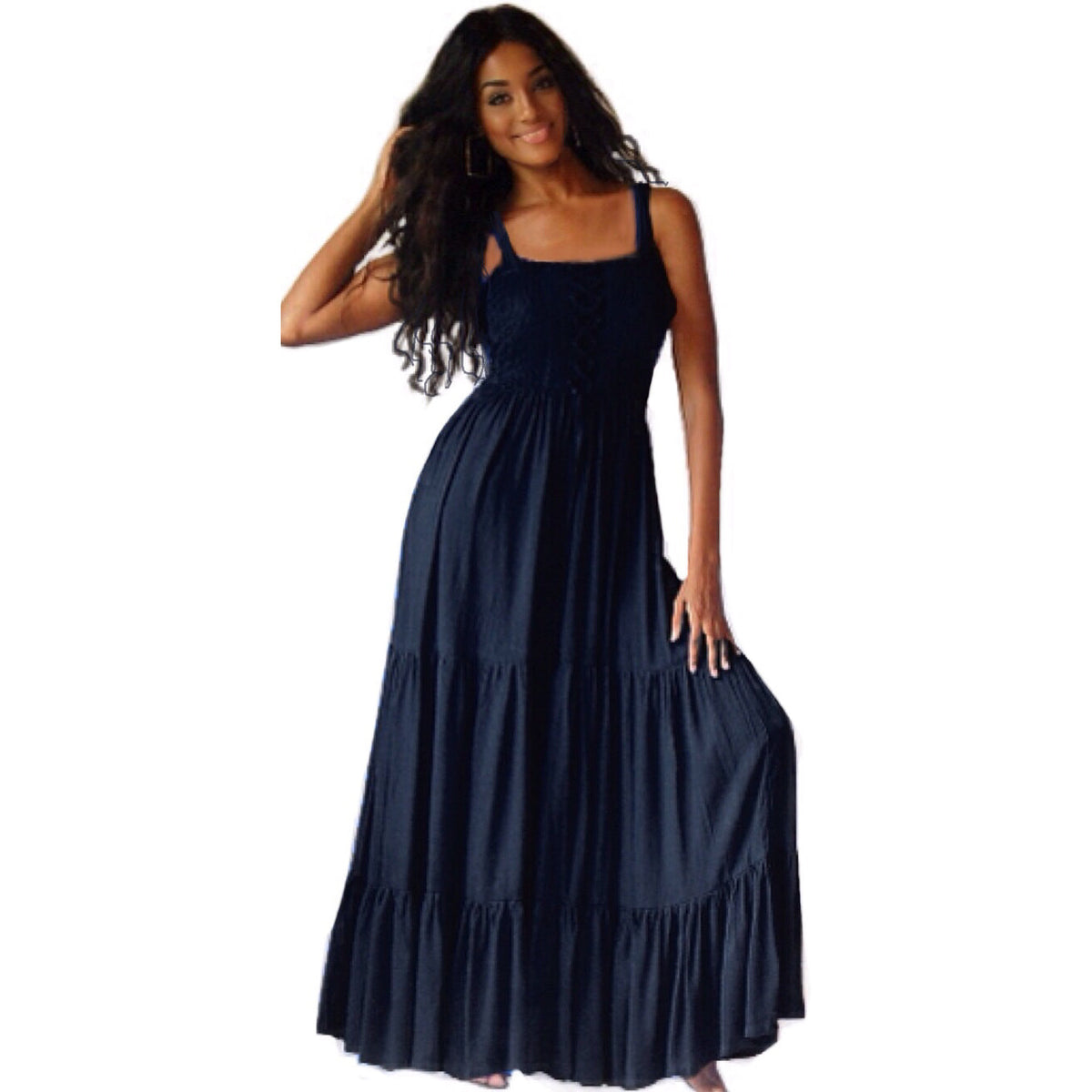 Ava Boho Tiered Ruffled Strappy Maxi Dress