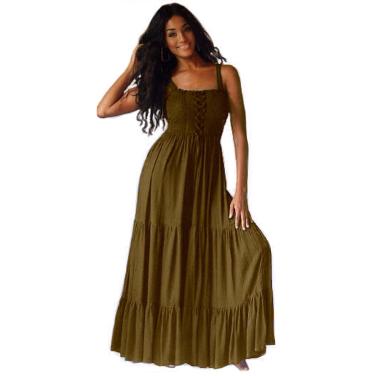 Ava Boho Tiered Ruffled Strappy Maxi Dress