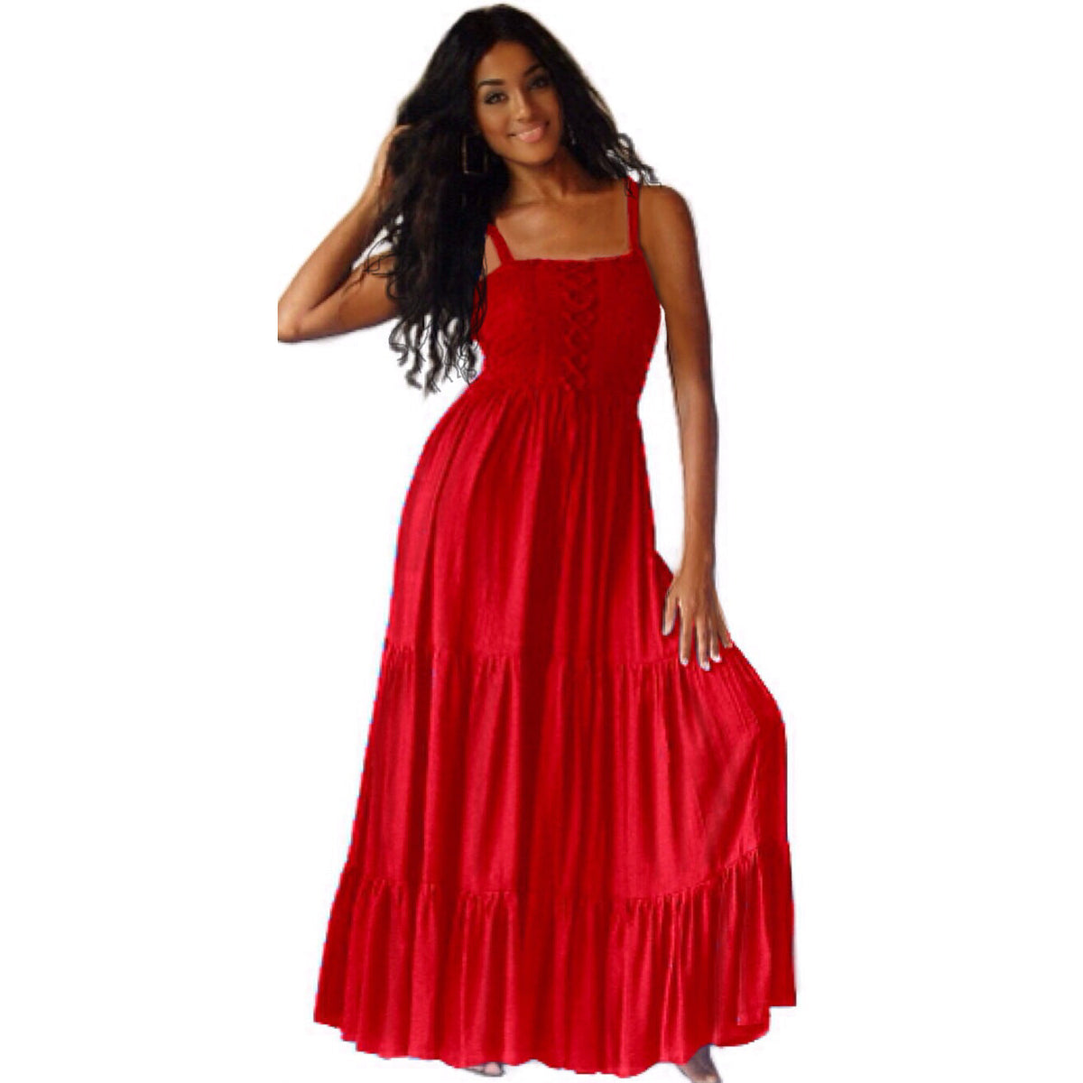 Ava Boho Tiered Ruffled Strappy Maxi Dress