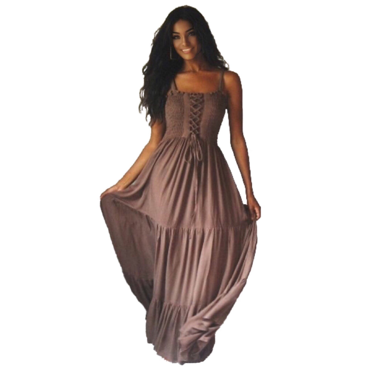Ava Boho Tiered Ruffled Strappy Maxi Dress