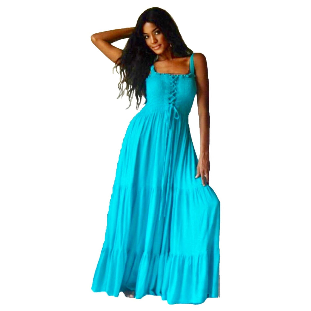 Ava Boho Tiered Ruffled Strappy Maxi Dress