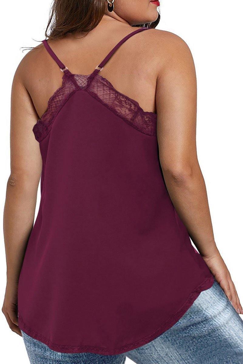 Ashley Wine Lacy Neckline Tank