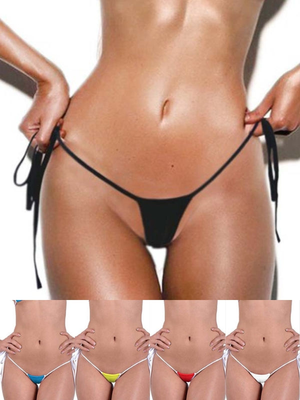 Contrast Color Lace-up T-back Panties