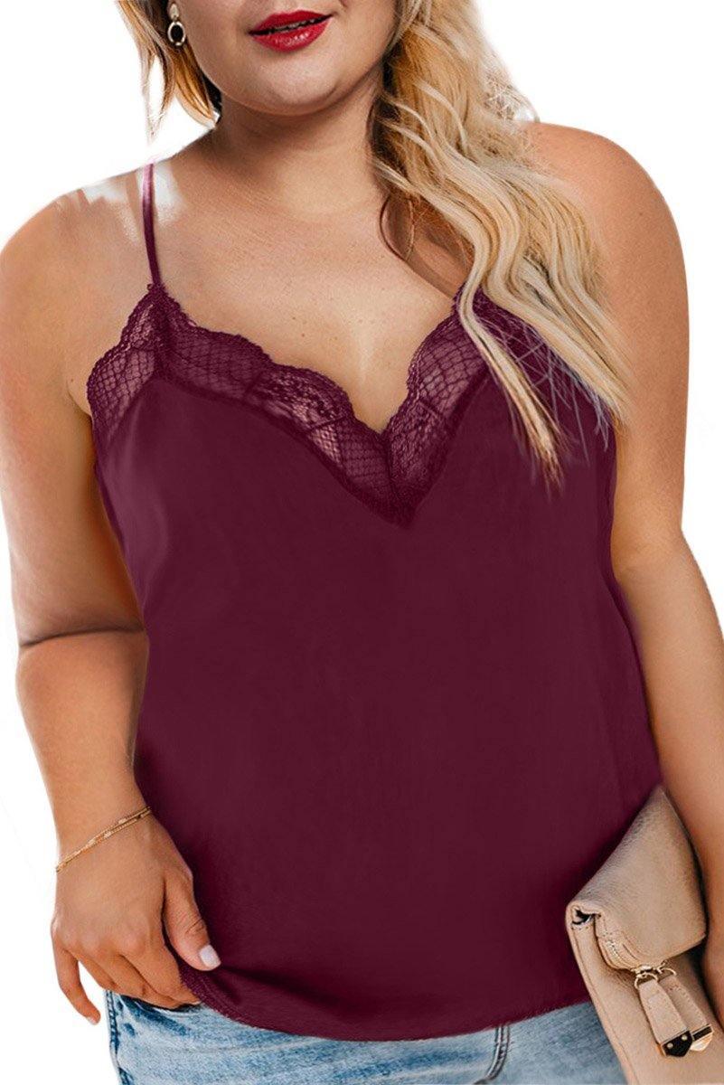 Ashley Wine Lacy Neckline Tank