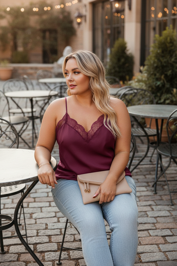 Ashley Wine Lacy Neckline Tank