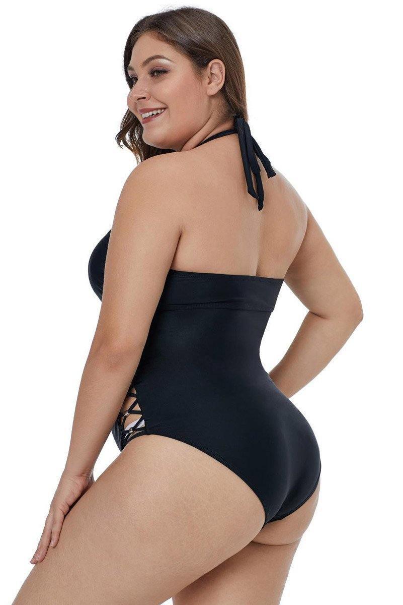 Isabelle Crisscross Hollow-out Side Maillot Black Swimsuit