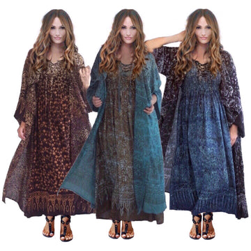 Smocked Lacing Dress Jacket Long Duster Batik Set