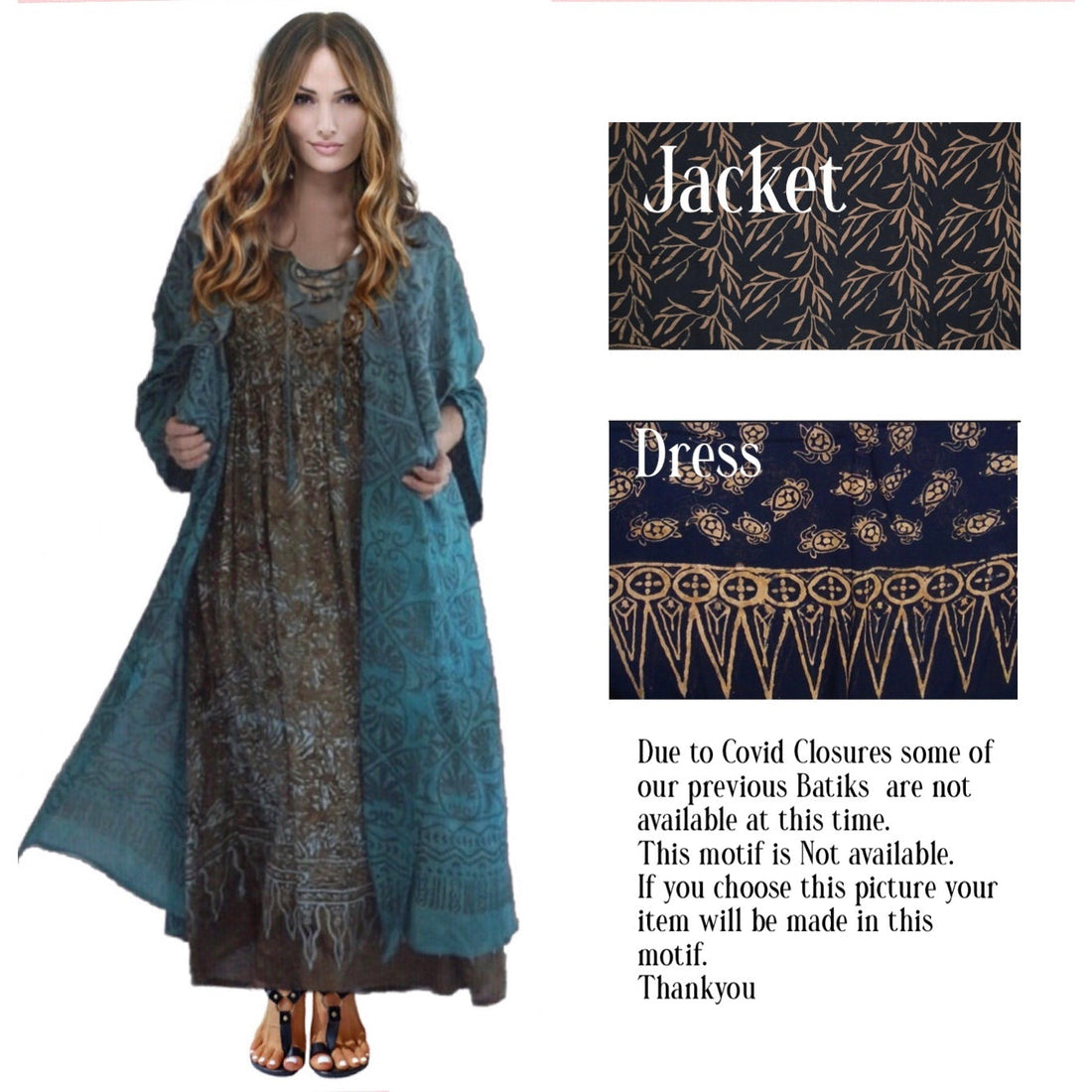 Smocked Lacing Dress Jacket Long Duster Batik Set