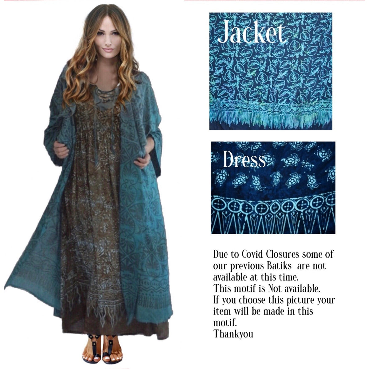 Smocked Lacing Dress Jacket Long Duster Batik Set