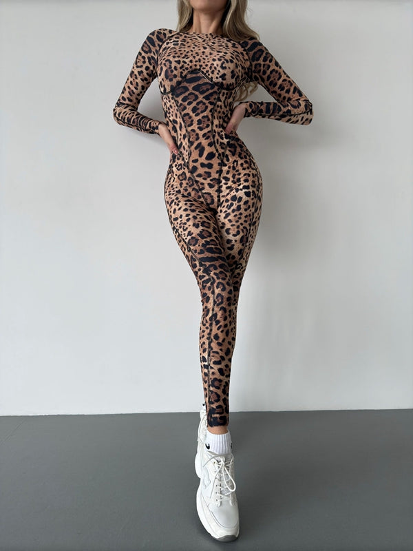 Fashion Leopard Print Backless Jumpsuit