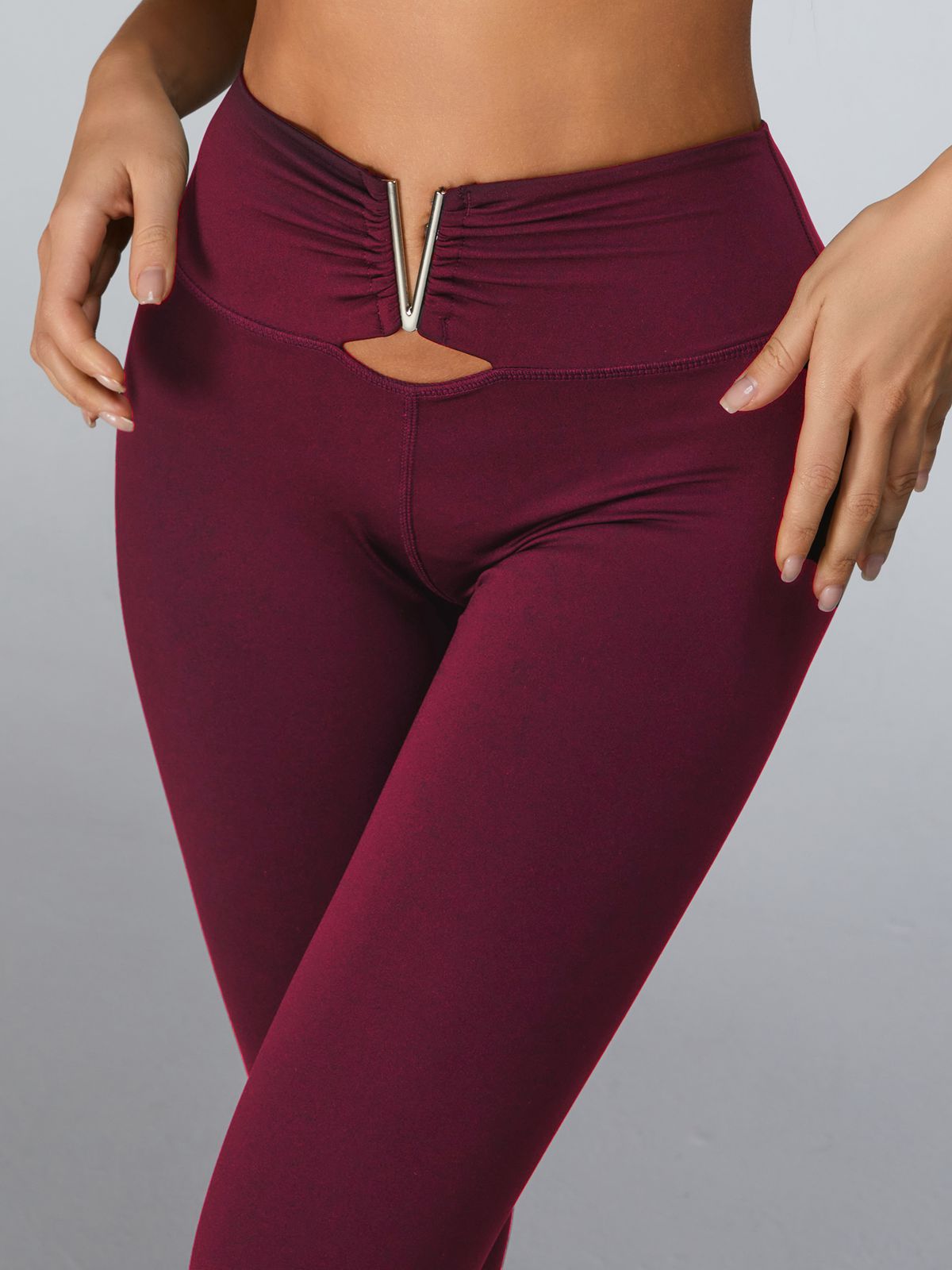 Cutout V Shape Metal Sports Bras