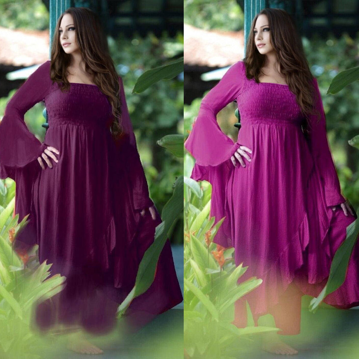 Ariya Ruffle Wrap Dress with Waterfall Sleeves