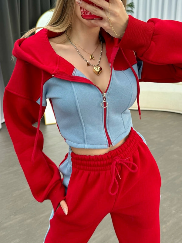 Contrast Color Pocket Casual Tracksuit