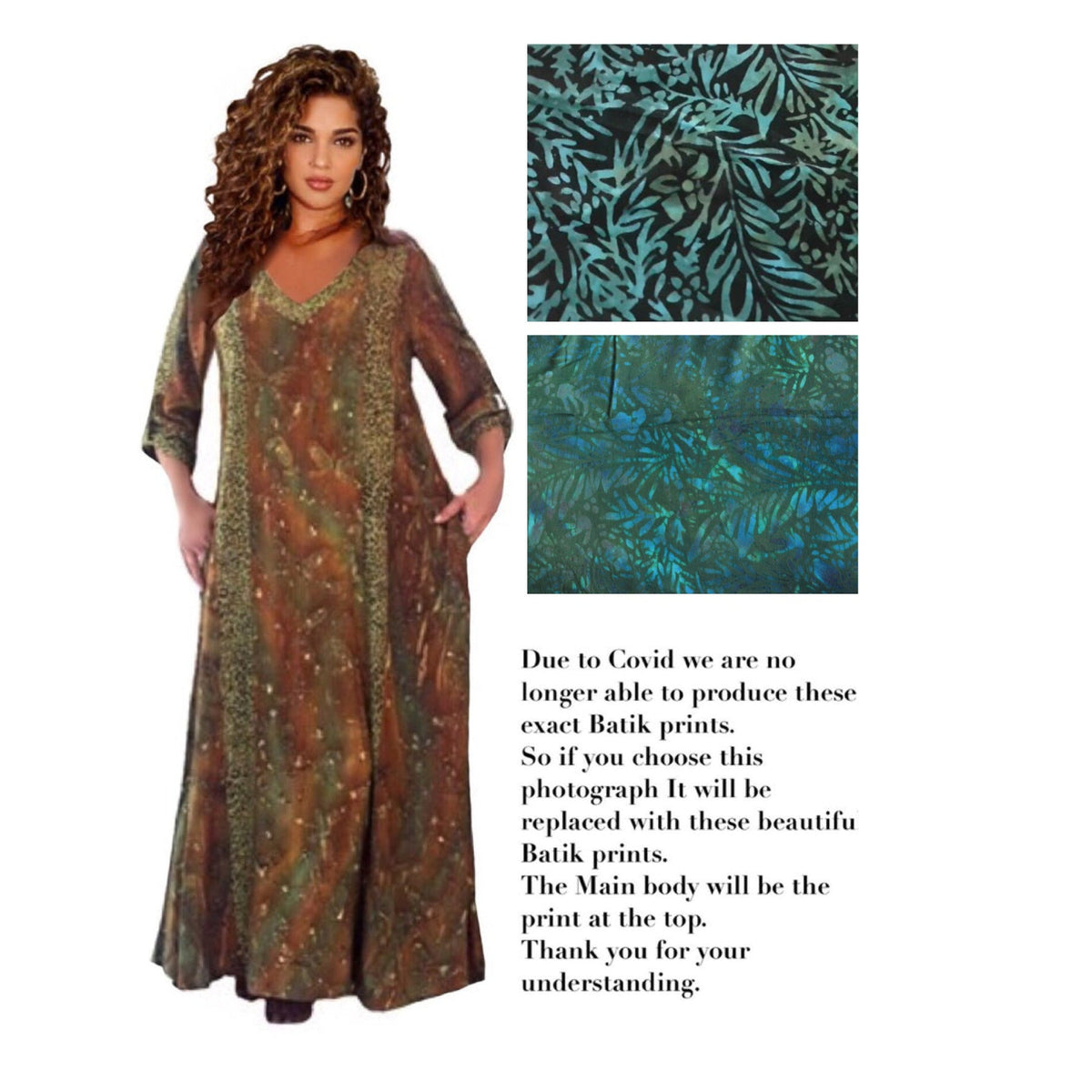 Genevieve Deep Pockets Quality Batik Caftan Maxi Dress