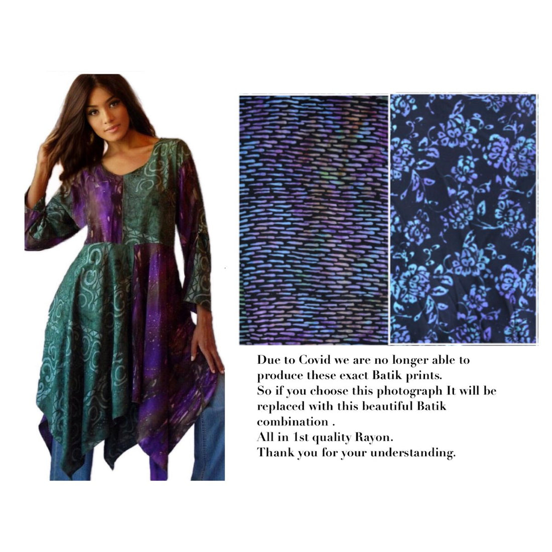 Madilynn Silky Batik Pixie Hem Big Patchwork Tunic Top