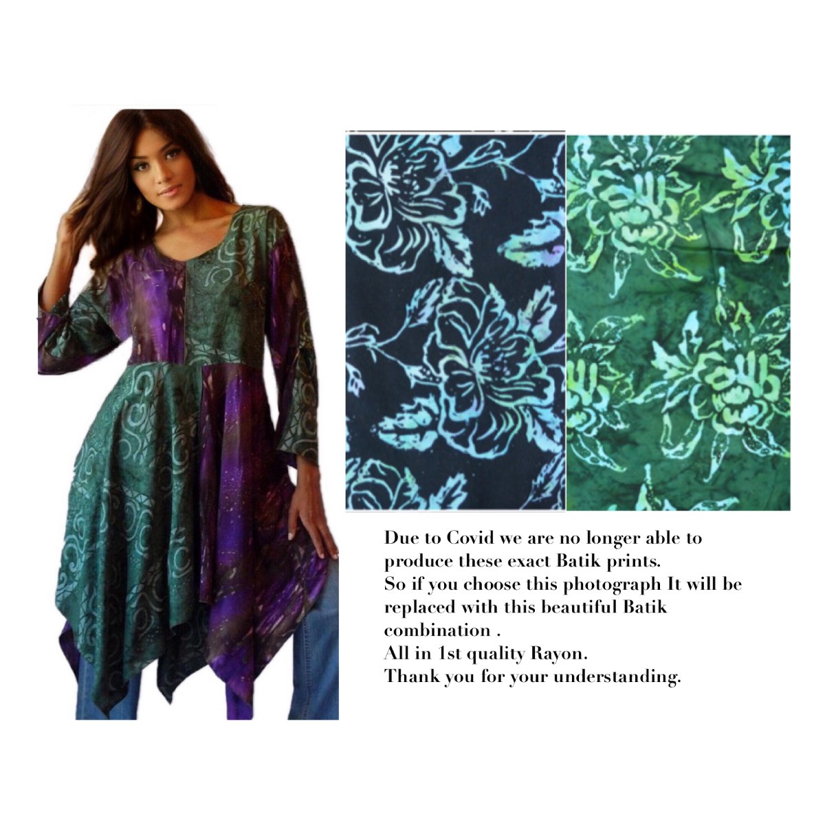 Madilynn Silky Batik Pixie Hem Big Patchwork Tunic Top
