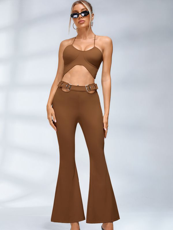 Button Cutout Cargo Style Flare Design Leggings