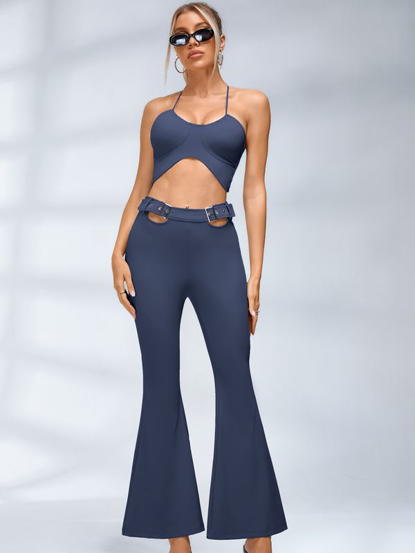 Button Cutout Cargo Style Flare Design Leggings