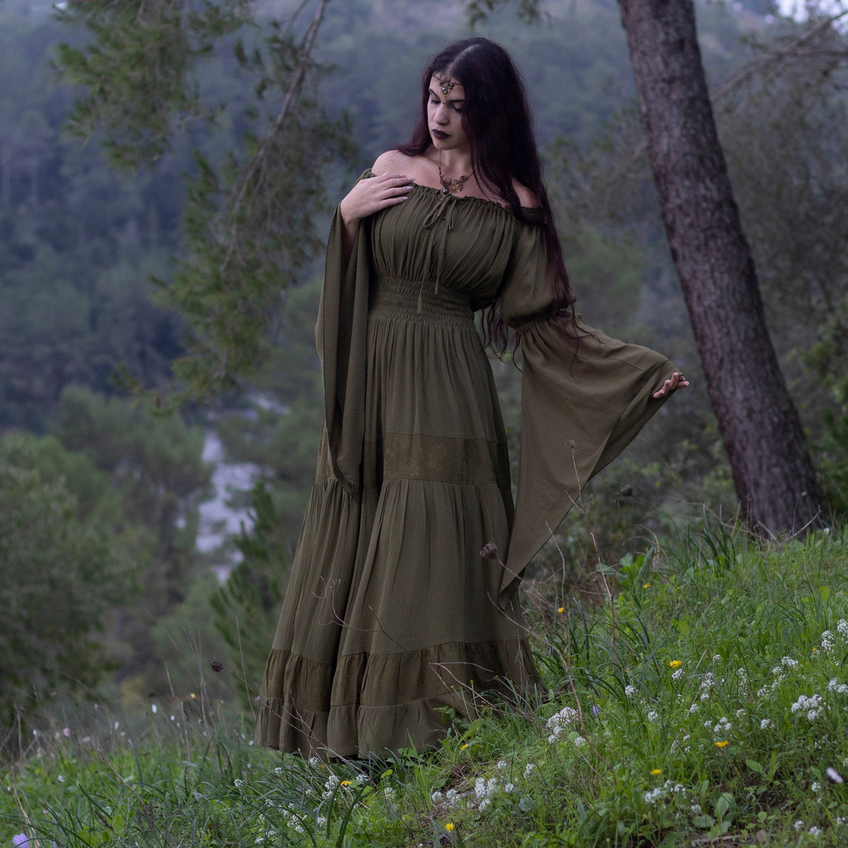 Elsa Renaissance Bell Sleeves Elasticized Waist Maxi Dress