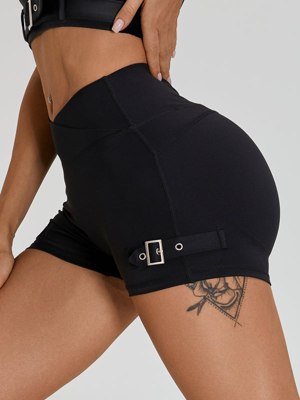 Button V-shape Waist Cargo Style Shorts