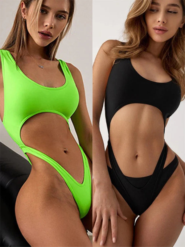 Solid Color 2 Pics Hollow Out Design One Piece