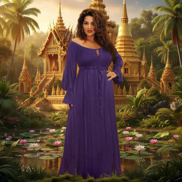 Julie Crinkle Rayon Empire Maxi Long Dress