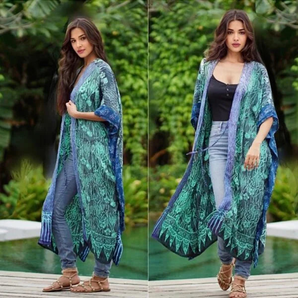 Aimee Knee Length Vertical Patch Gypsy Batik Kimono Jacket