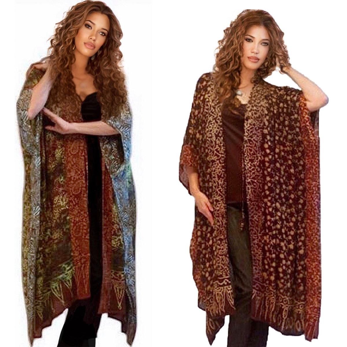 Aimee Knee Length Vertical Patch Gypsy Batik Kimono Jacket