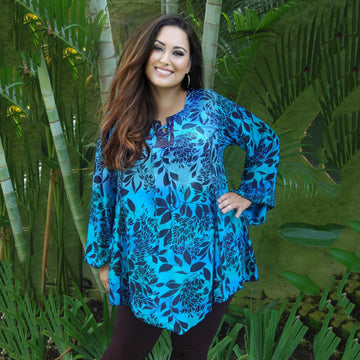 Emery Lacing Square Neck A Line Bohemian Batik Blouse
