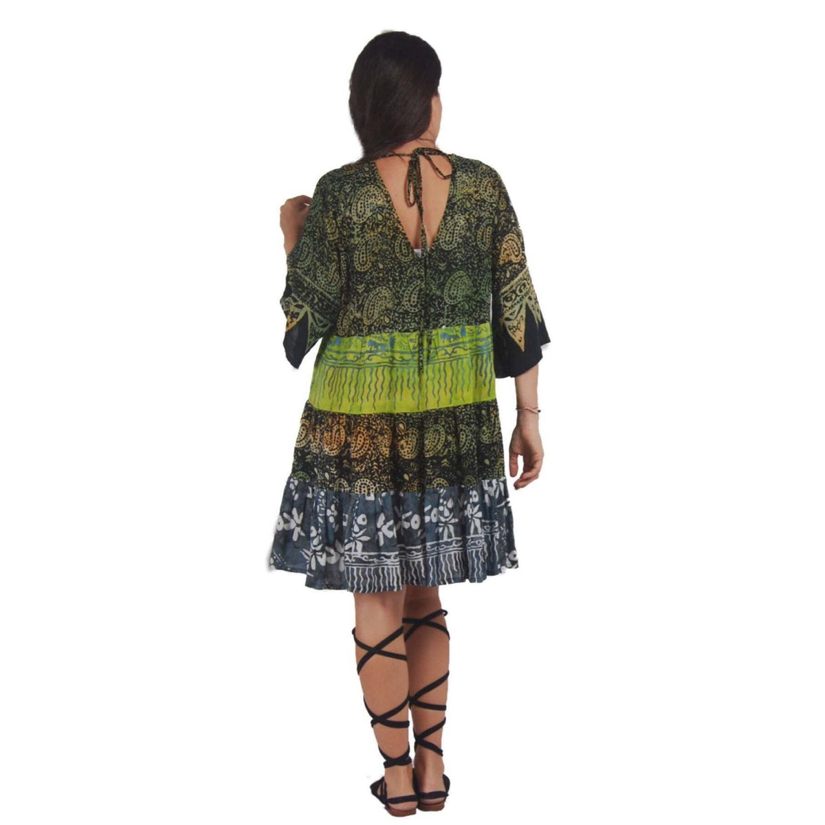 Kathryn Baby Doll Empire Tiers Batik Combination Boho Short Mini Dress