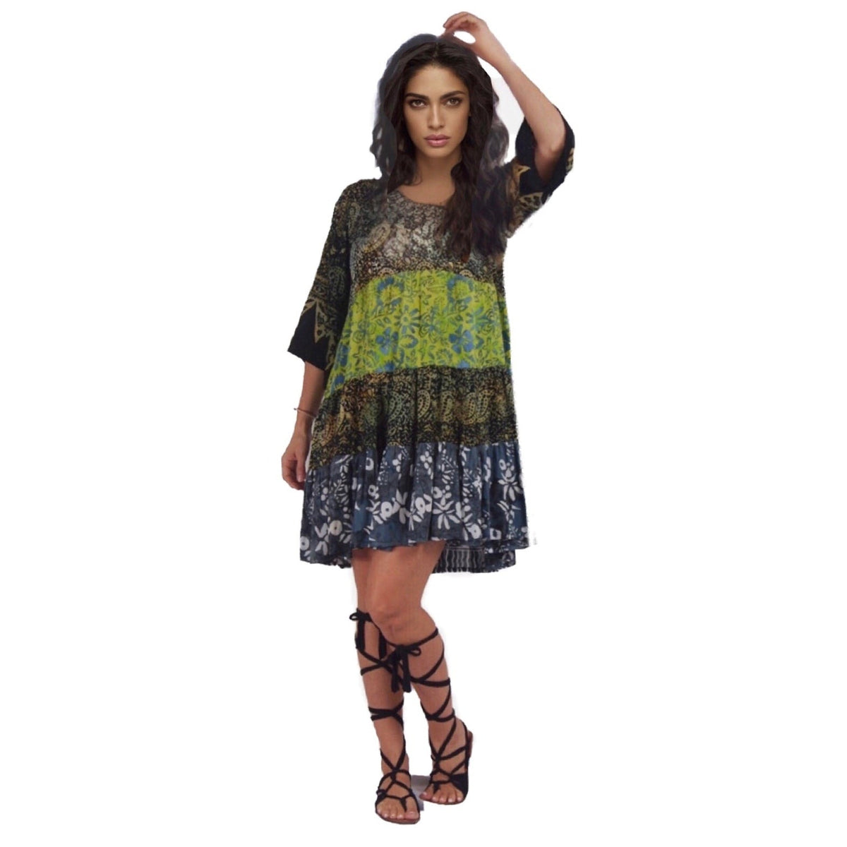 Kathryn Baby Doll Empire Tiers Batik Combination Boho Short Mini Dress