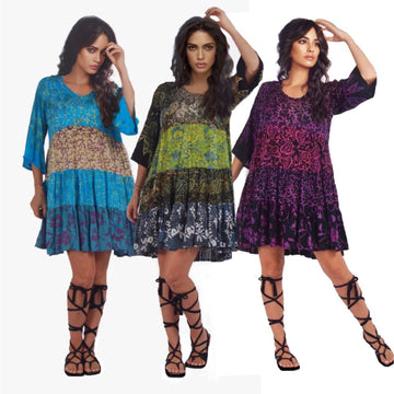 Kathryn Baby Doll Empire Tiers Batik Combination Boho Short Mini Dress