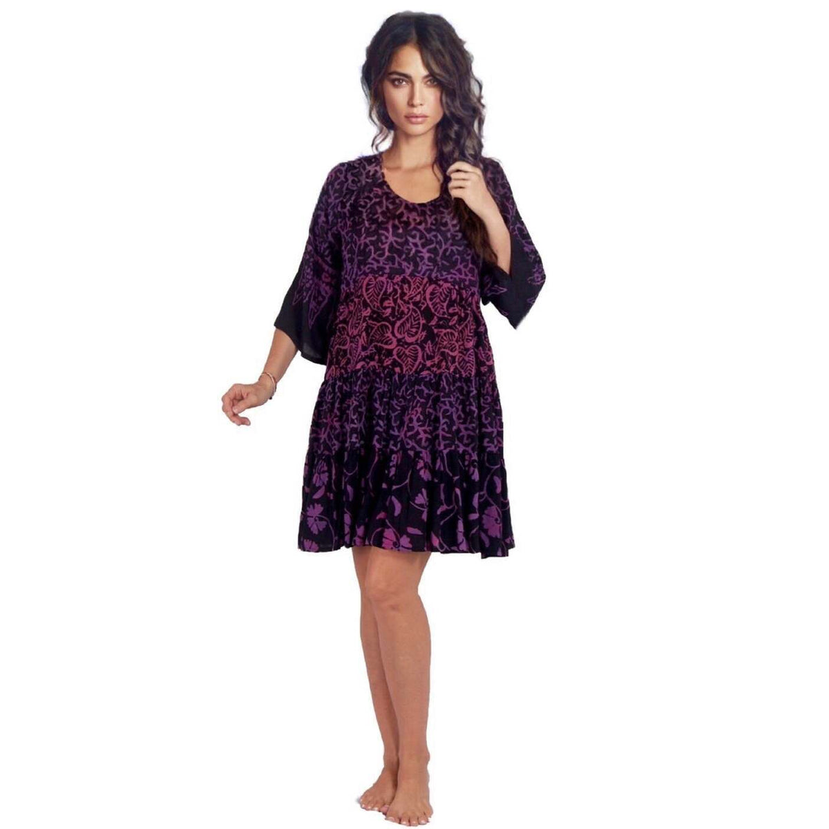 Kathryn Baby Doll Empire Tiers Batik Combination Boho Short Mini Dress