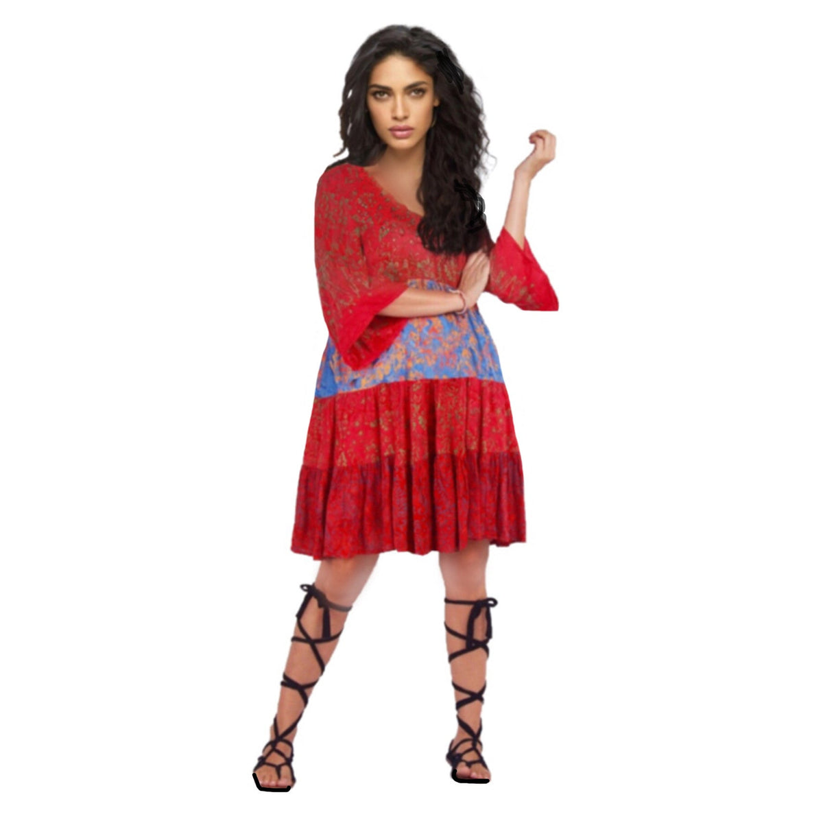 Kathryn Baby Doll Empire Tiers Batik Combination Boho Short Mini Dress