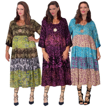 Reagan Gauzy Batik Combination Boho 3/4 Length Dress