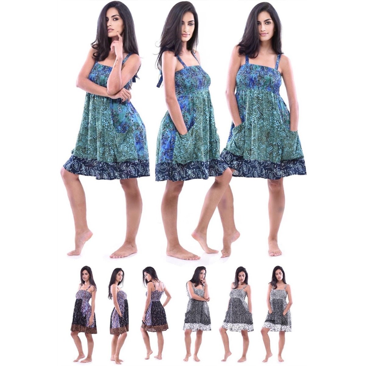 Zariah Patched Batik Smocked Bust Pockets Short Dress